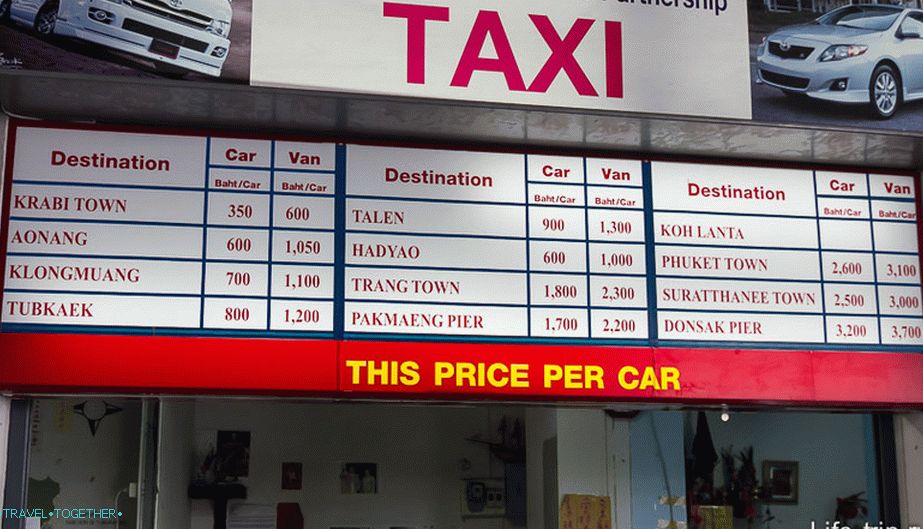 Cijena za taxi iz zračne luke Krabi
