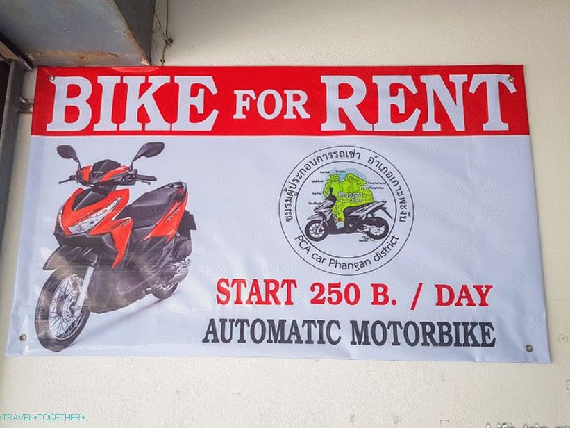 Iznajmljivanje u Phanganu fiksno 250 baht / dan