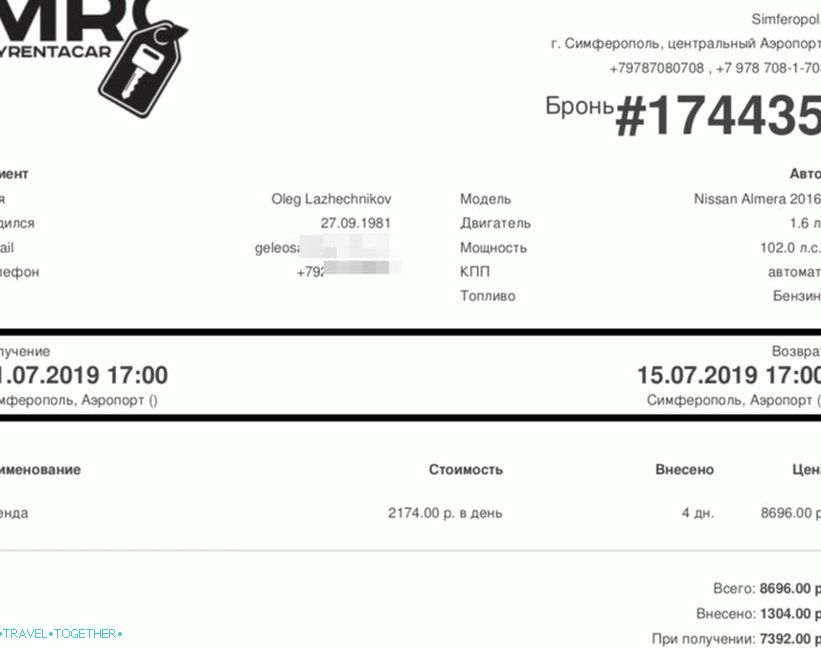 Ovako izgleda vaučer za najam automobila na Krimu