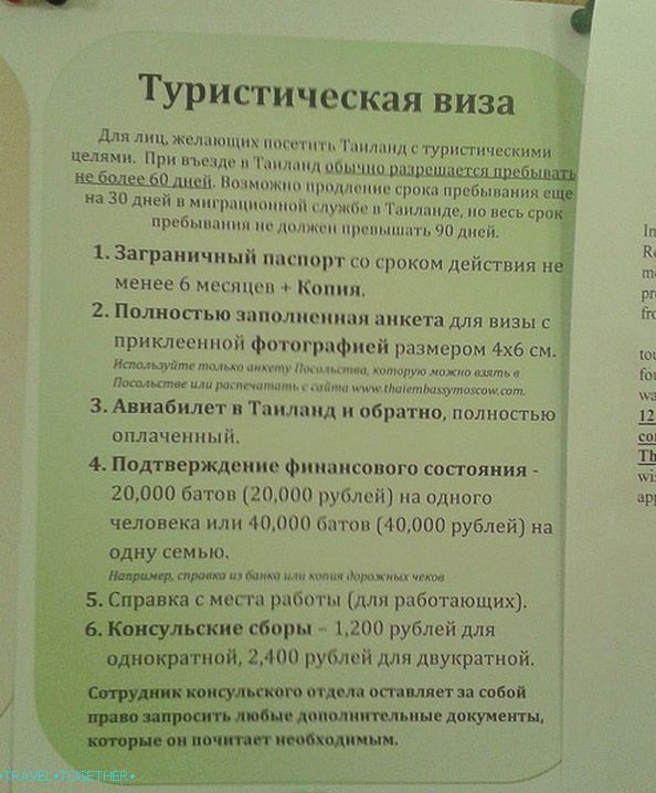 Popis dokumenata u konzulatu Tajlanda