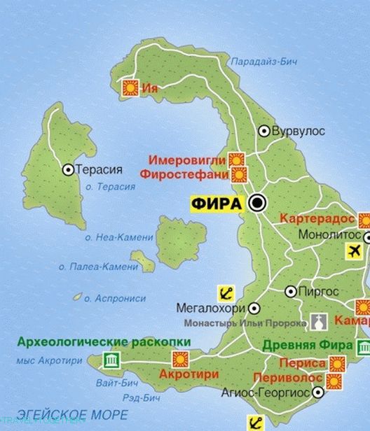 Karta Santorinija na ruskom jeziku
