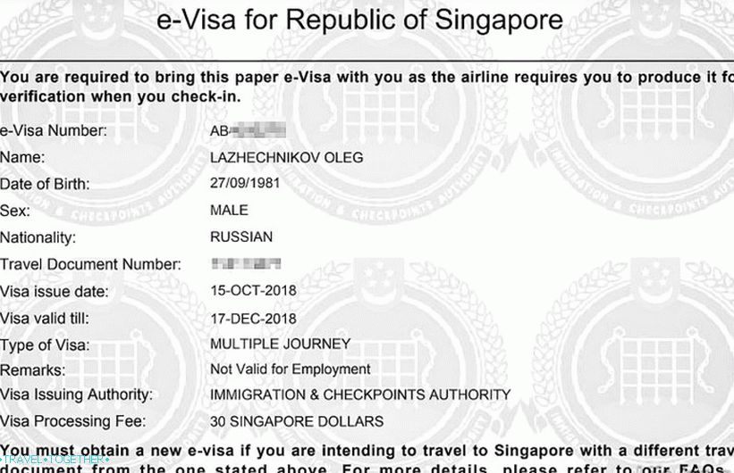 Ovako izgleda moja e-viza za Singapur