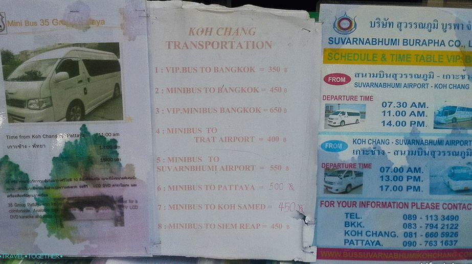 Raspored za autobuse i minibuseve u putničkoj agenciji u Koh Changu