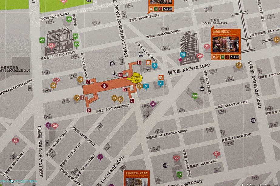 Shema izlaza podzemne željeznice u Hong Kongu na karti grada