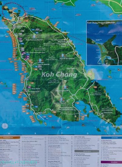 Karta Koh Chang s hotelima i znamenitostima