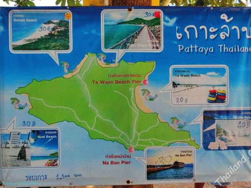 Karta Koh Lane s plažama