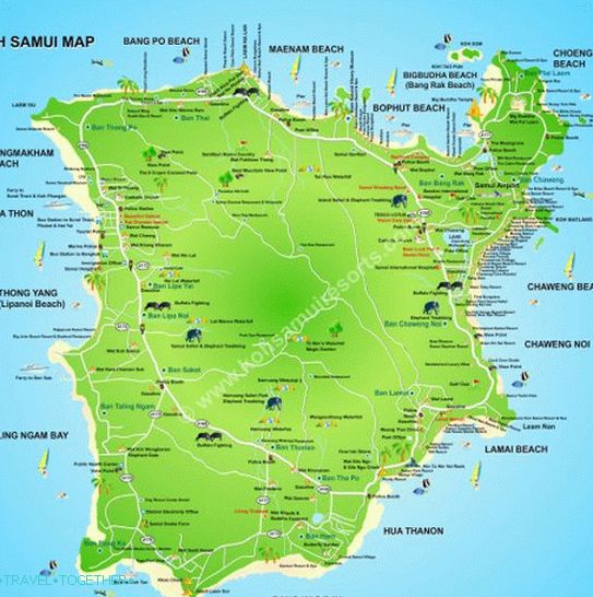 Još jedna karta Samui s hotelima i znamenitostima