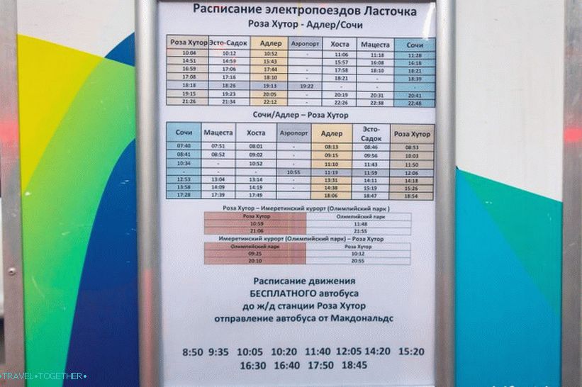 Raspored slobodnih prijevoznih usluga Rosa Khutor