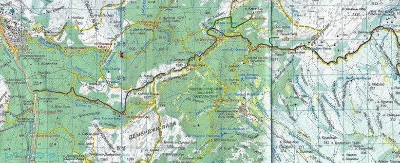 Kurluk Su - Tyrke - Karabi - Rybachye turistička karta rute