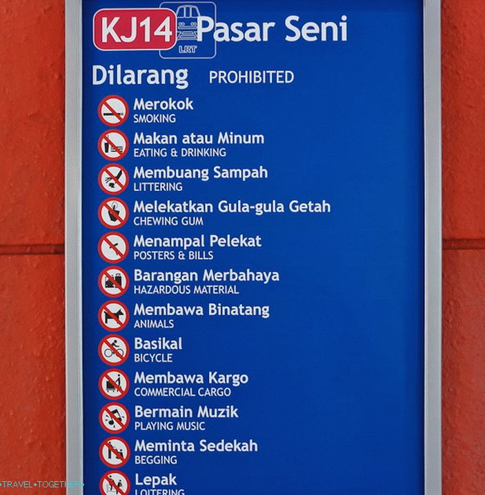 Što je zabranjeno u metrou Kuala Lumpura