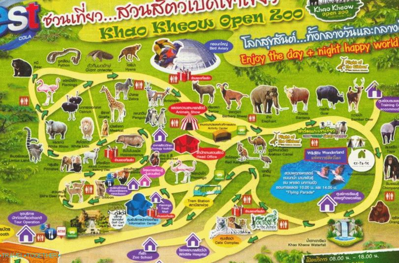 Karta zoološkog vrta Khao Kheo u Pattayi